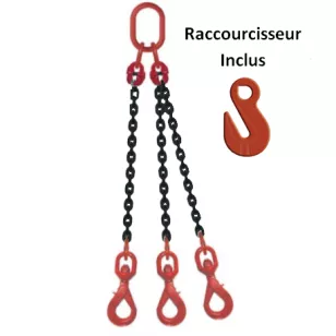 Elingue chaine - 3Brins - Crochet V/Auto à Emerillon+ raccourcisseur - Longueur : 1m à 6m - CMU de 2T36 à - 11T2 Elingue chaine - 3Brins - Crochet V/Auto à Emerillon+ raccourcisseur - Longueur : 1m à 6m - CMU de 2T36 à - 11T2 Visuel